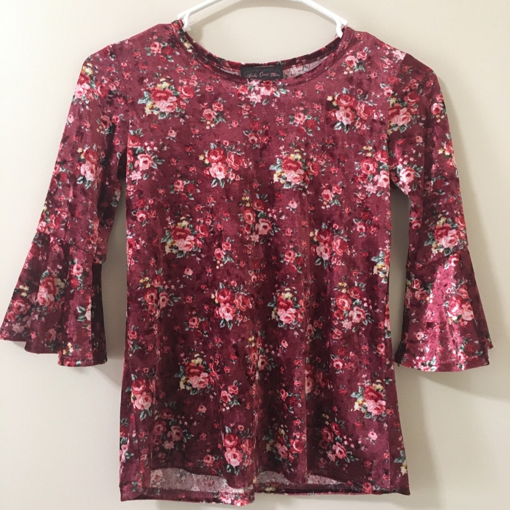 Girls Rose Velvet Top
